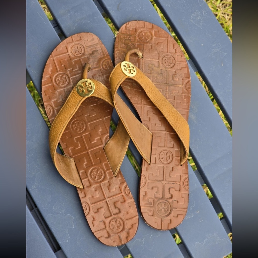 Tory Burch Sandals Size 9 Women Gold Brown Flats Casual - Picture 8 of 11